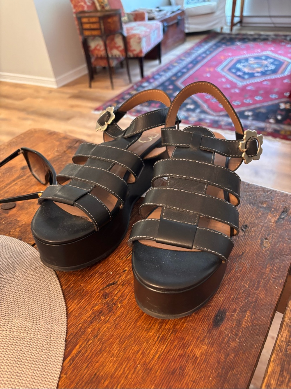 #MadCrazySickClosingSale Ted Baker London BlackLeather Platform GladiatorSandals